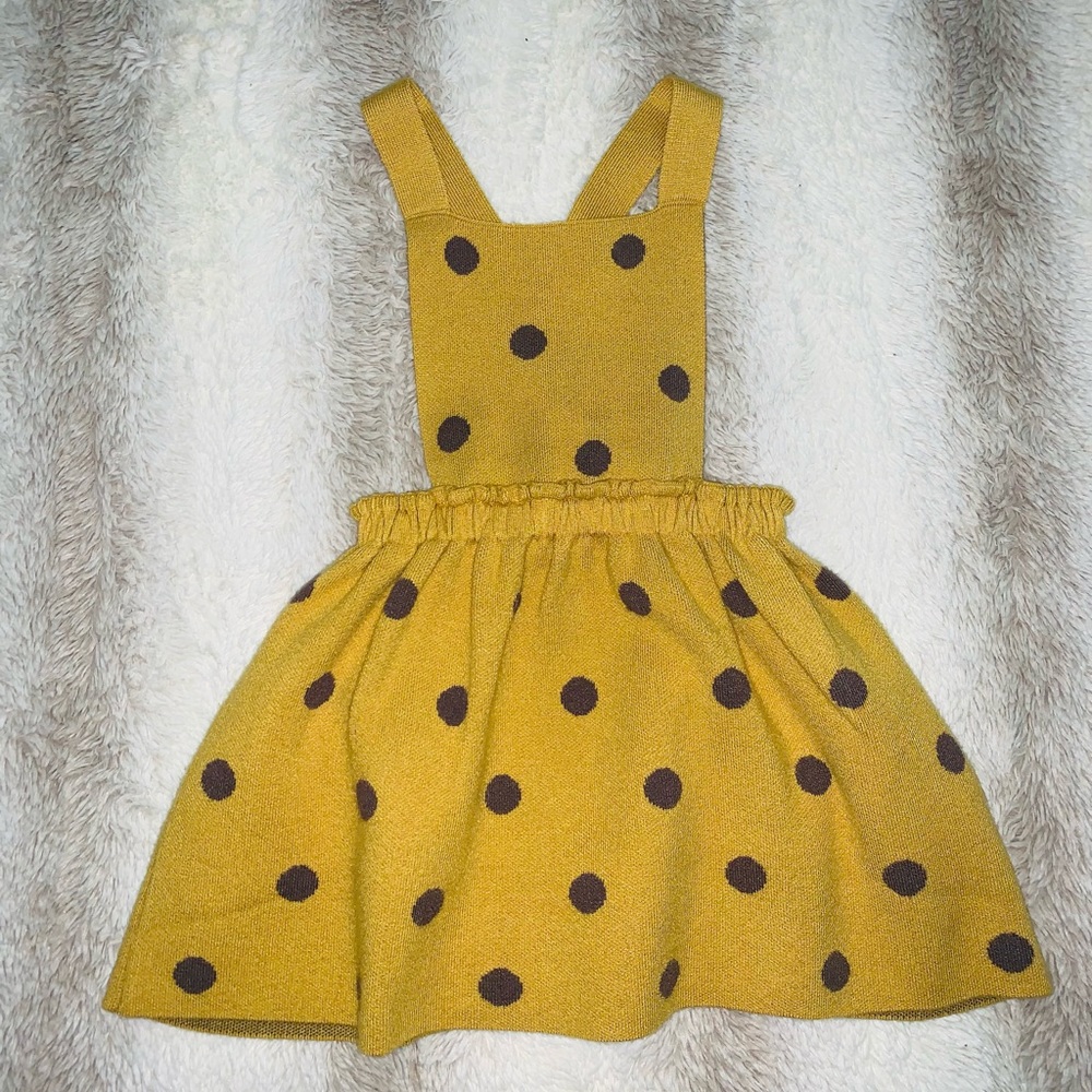ZARA Baby Girls Mustard Yellow Polka Dot Pinafore Dress